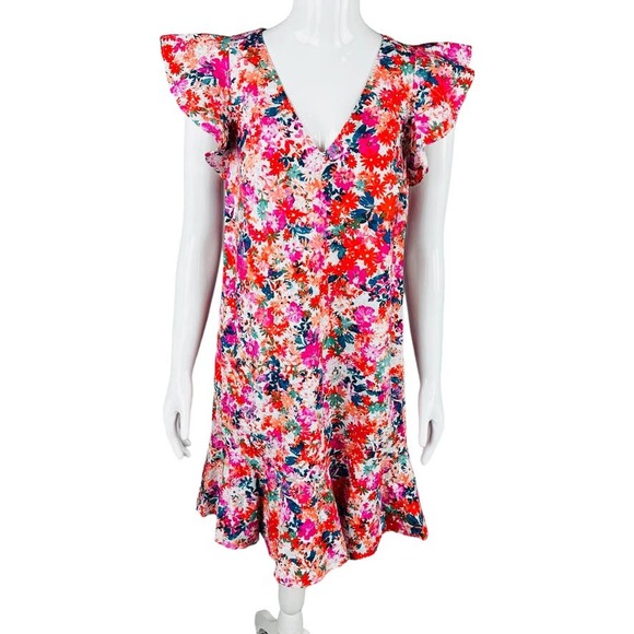 J. Crew Womans Sz 4 Mercantile Floral Dress Ruffle V Neck Pink Zip Stretch - Picture 2 of 10